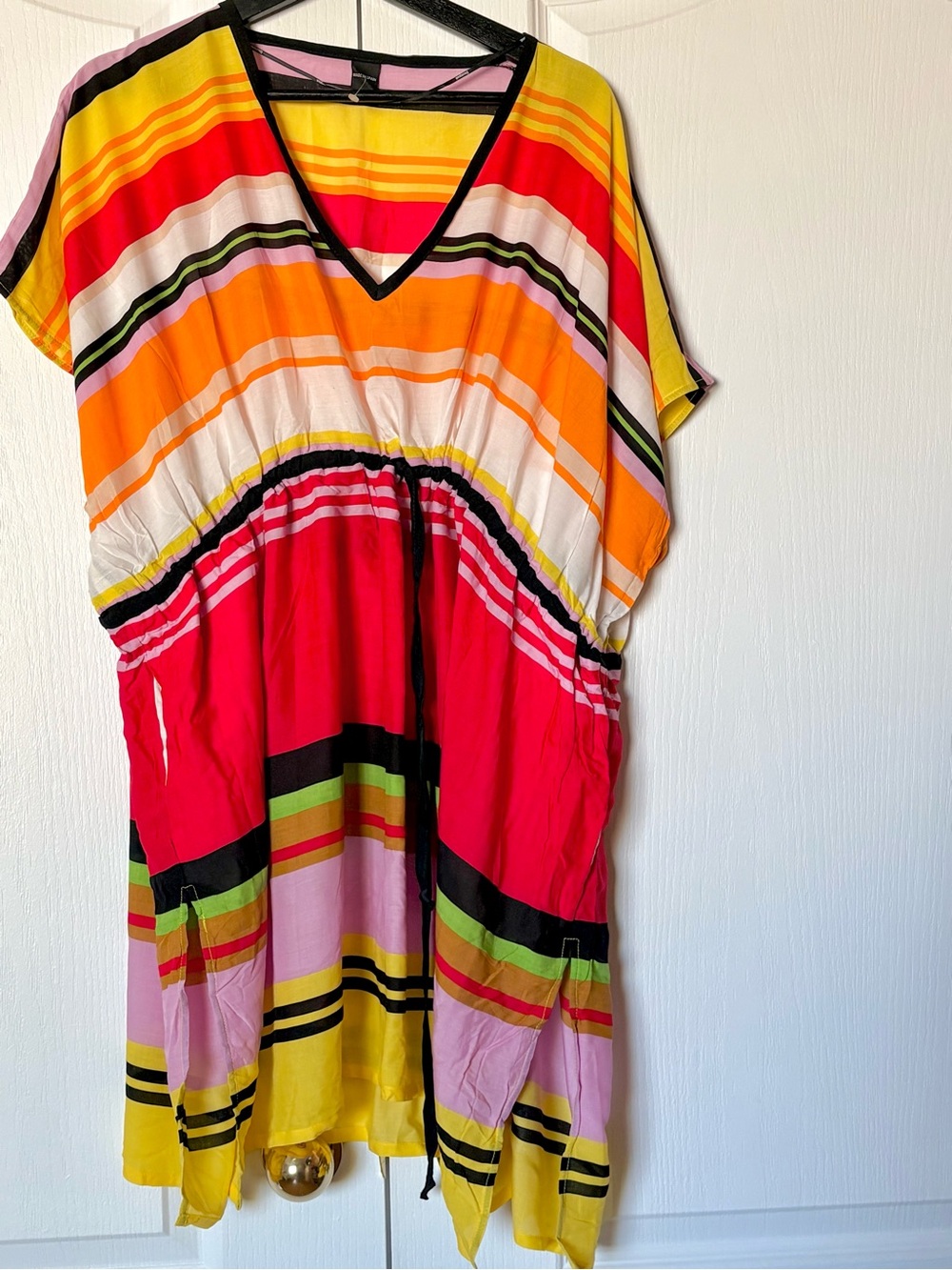 DESIGUAL colourful  Striped V-Neck Swim Cover UP Multicolor Dress